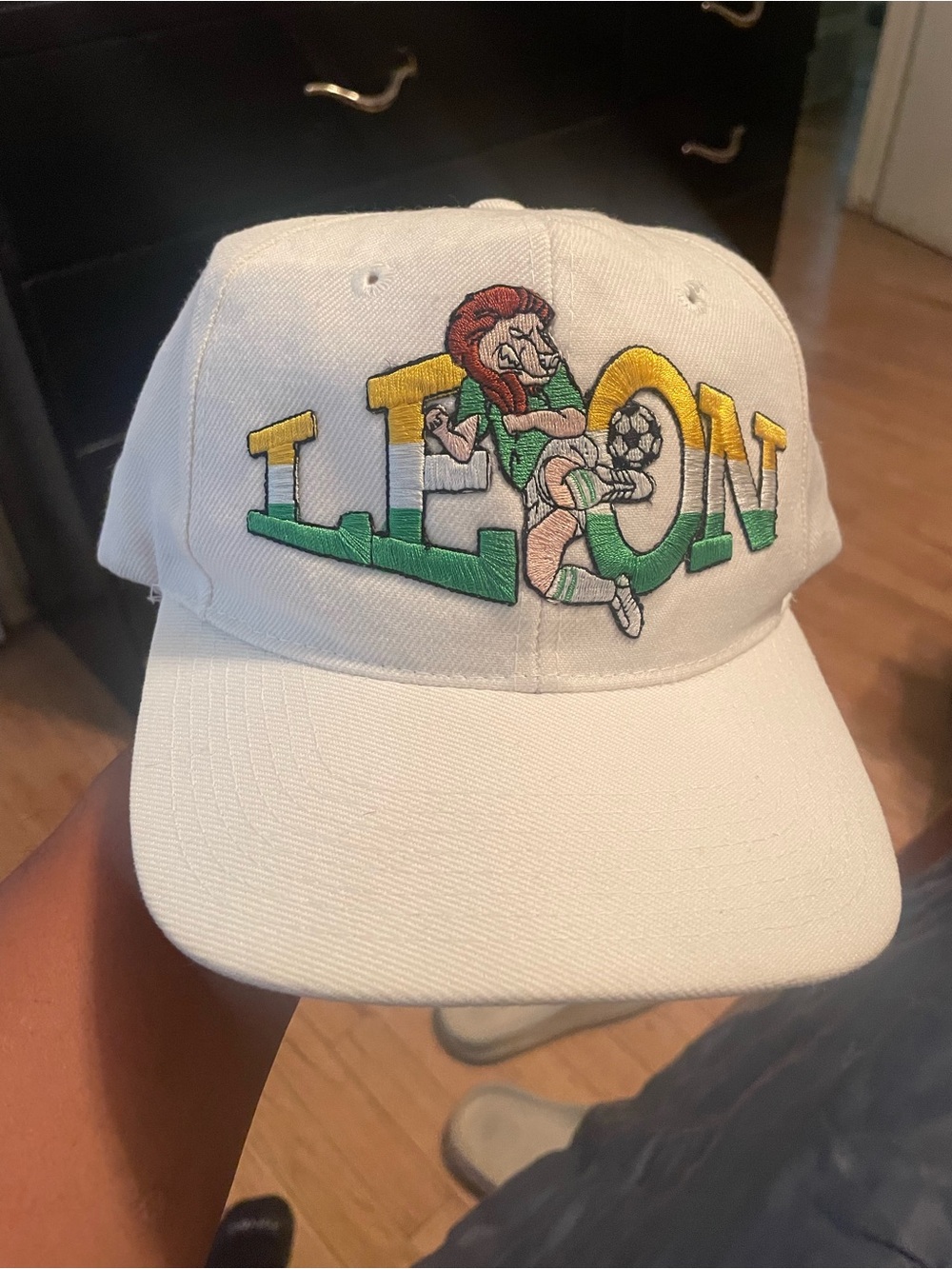 White Lion Embroidered Soccer Graphic Cap